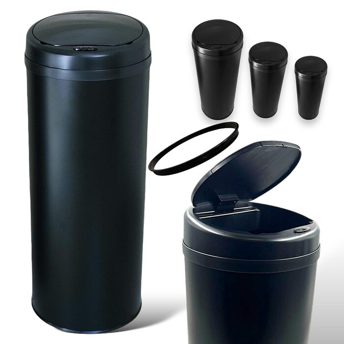 DIVID® Сенсорний сміттєвий бак для кухні 30, 40 та 50л | Електричний контейнер для сміття | Klemmring для пакетів | Датчик руху | Автоматичний закривний кришка | Захист від пролиття | Кухонний сміттєвий бак (Чорний, 50л)