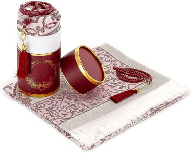 Іхван онлайн мусульманський молитовний килимок і чотки з елегантним дизайном циліндрична подарункова коробка / Джанамаз Саджада / набір ісламських подарунків / молитовний килимок, тафтяна тканина, (бордовий)