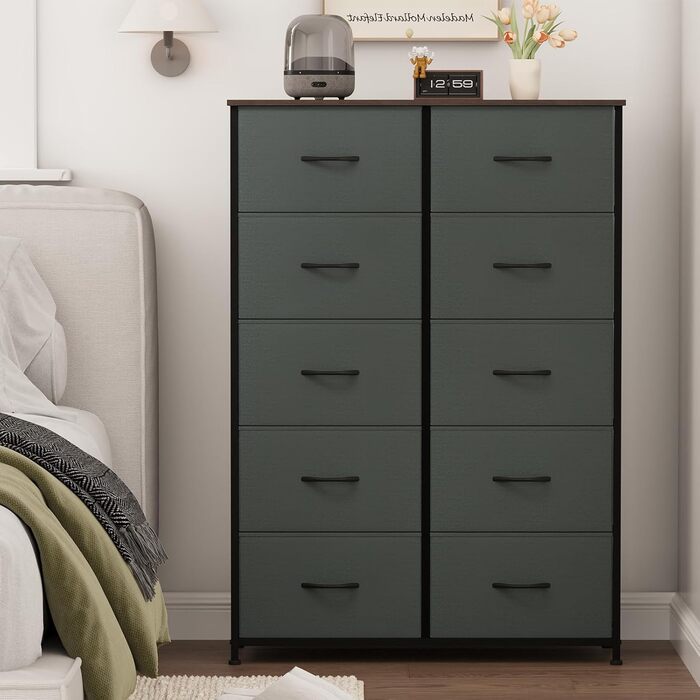 Комод з тканини з шухлядами, комод-шафа для спальні, вітальні, передпокою, 8 шухляд, білий (вугільно-сірий), 30T x 80B x 114.5H см