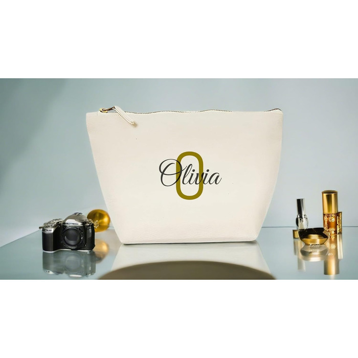 Персоналізована вінтажна бавовняна косметичка Косметичка, сумка для туалетного приладдя, маленький пенал для жінок і дівчаток 19x18x9 см, натуральний (з літерою та назвою)