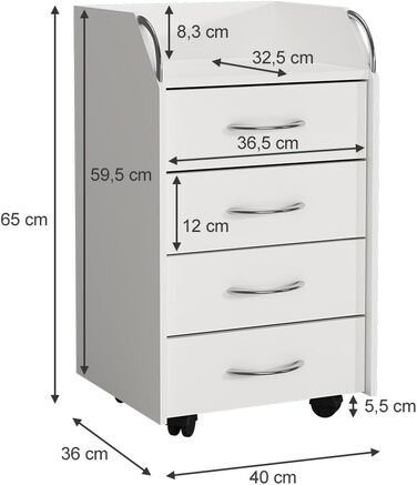 Роликовий контейнер Vicco Gwendolyn, білий, 40 x 36 см, з 4 висувними ящиками