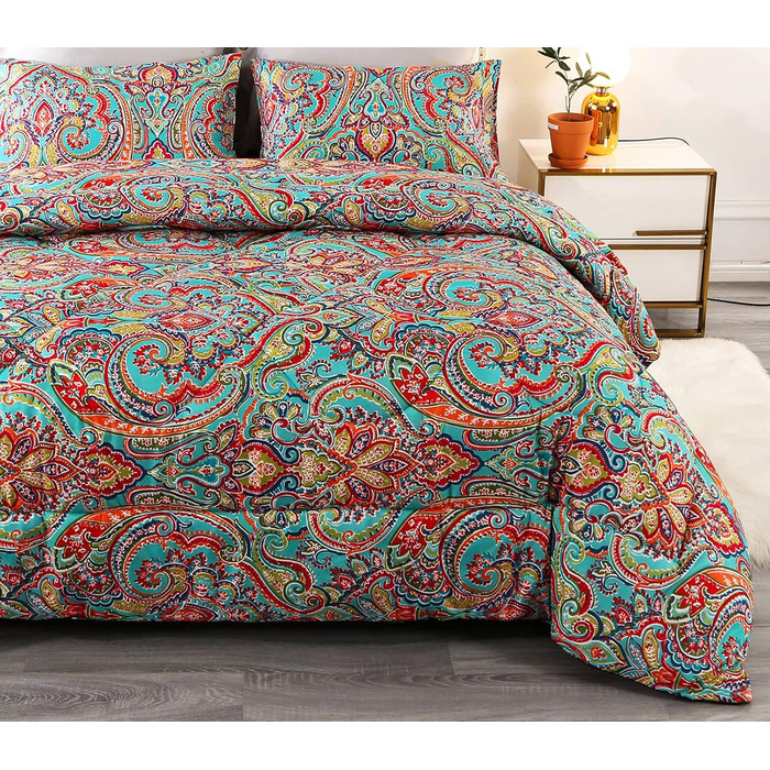 Ковдра Qucover 3PCS Paisley Boho з наволочками, 4 сезони, 225x230см