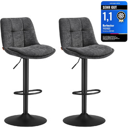 Барні стільці VASAGLE 2 шт., регульована висота, обертаються, зі спинкою та підніжкою, для кухні, їдальні, бару, сталеві, сіро-кам'яні, LJB195G02