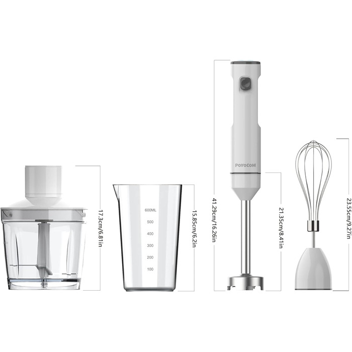 Бездротовий занурювальний блендер з акумулятором, 500 мл, білий