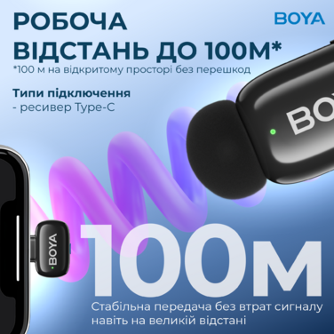 Бездротовий петличний мікрофон BOYA mini-14 Type-C Black