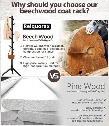 Підставка для одягу з бука, 9 гачків, 3 положення по висоті, для шапок, шарфів, сумок (білий/чорний)