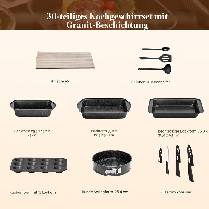 Набір кухонного посуду з нержавіючої сталі з антипригарним покриттям, 30 предметів, чорний гранітний набір каструль та сковорідок