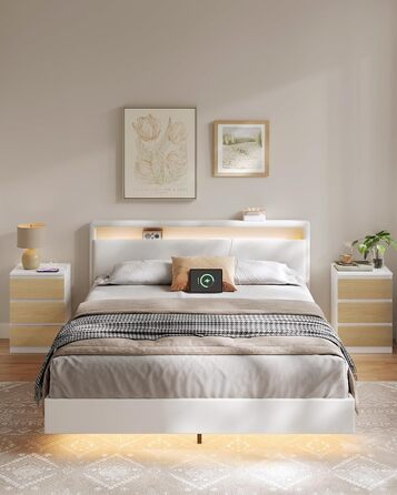 Приліжкова тумбочка VASAGLE Kailyn з розетками та USB-портами, 3 висувні ящики, сучасний дизайн, сіро-коричневий колір, LET831G01