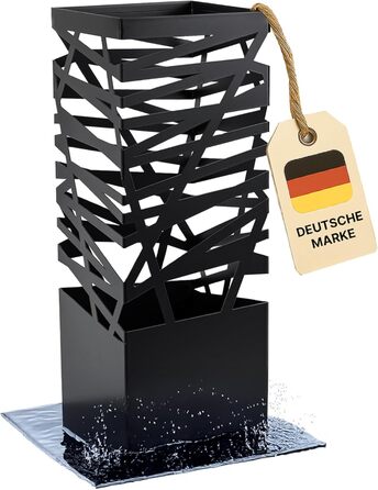 Підставка для парасоль підставка 'Maxi' з металу з піддоном для збору води та гачками - Економія місця 34x14x46 см - Елегантний чорний колір - Ідеально для декорування прихожого та входу (Classic - Чорний)