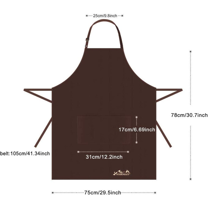 Фартух Viedouce з 2 упаковок, водонепроникний фартух шеф-кухаря з кишенями, Регульований кухонний фартух, фартух для барбекю, нагрудний фартух, кухонний фартух (коричневий)