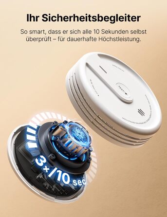 X-Sense Розумний димовий датчик з Wi-Fi, EN 14604, нічний режим, 10 років служби, змінна батарея, керування через додаток, XS0E-iR, білий