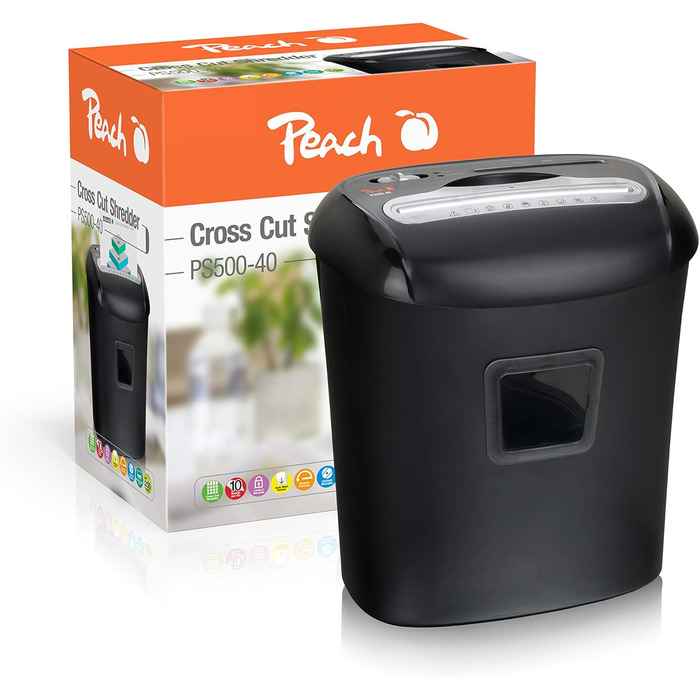 Шредер для паперу Peach Partikelschnitt PS500-40A: 10 листів, 21 літр, P-4, DSGVO Konform