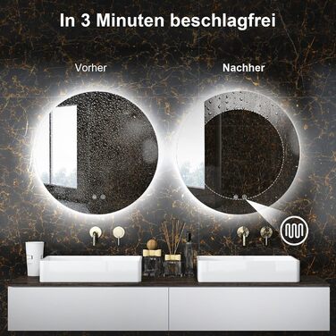 LED дзеркало для ванної кімнати з підсвічуванням, кругле, диммер, 3 кольори світла (3500K-6500K), сенсорне управління, антизапар, для макіяжу та гоління (50см фонова підсвітка)