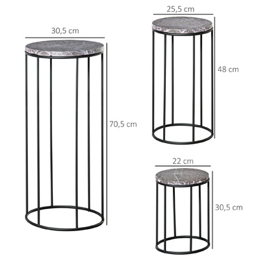 Набір з 3 металевих підставок для квітів, підставка для рослин з імітацією мармуру, табурети для квітів, тримачі для квіткових горщиків, стелажі для квітів, штабельовані табурети для квітів для горщиків, чорний+сірий