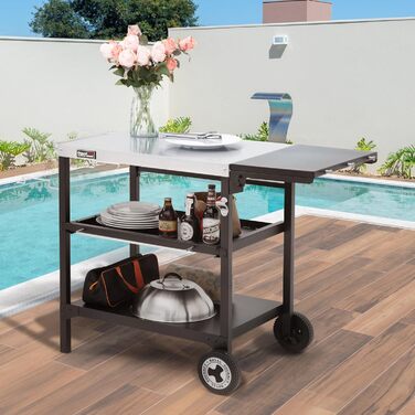 Набір для гриля Royal Gourmet: стіл-візок з 3 ярусами, стільниця з нержавіючої сталі 70x50 см та бічна полиця 30x50 см, для дачі та саду