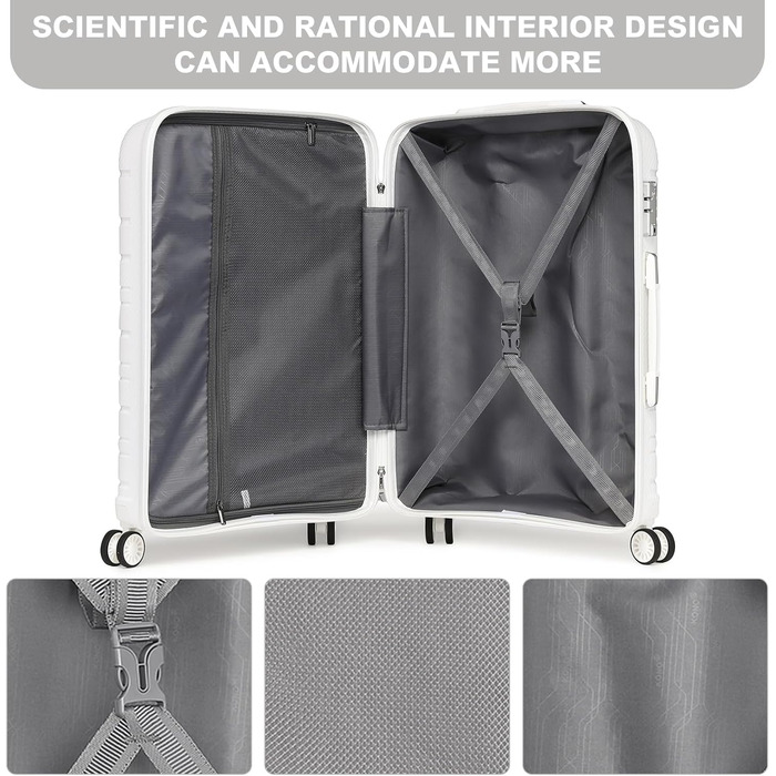 Валіза KONO з TSA-замком та 4 спінінг-колесами, білий колір, розмір S (Cabin 20 Inch)