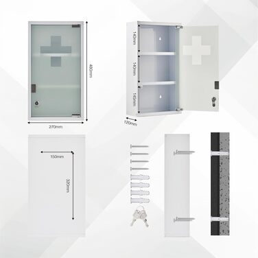 Медичний шафчик Zedelmaier з нержавіючої сталі, 4 відділення, з ключем, для зберігання ліків, білий (57 x 27 x 12 см)