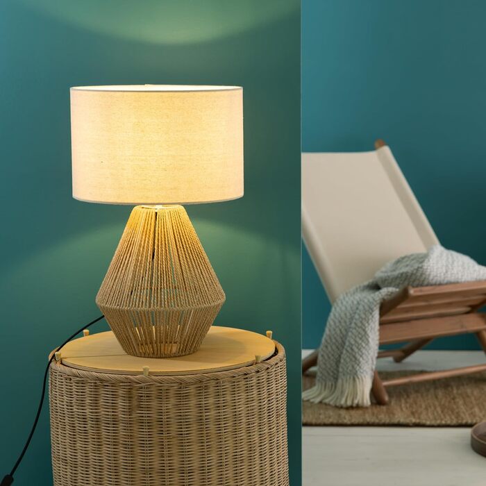Настільна лампа Lightbox в природному стилі - декоративна настільна лампа з тканинним абажуром і вимикачем - висота 53 см - підходить для розетки E27 - макс. 42 Вт - текстиль/папір/метал - в світло-коричневому/бежевому кольорі
