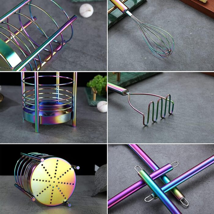 38-ти елементний набір кухонного посуду з силікону з підставкою для інструментів, силіконовими головками та нержавіючою сталею, кухонні аксесуари, набір посуду (сріблястий) (4. Райдуга + посудини для інструментів)