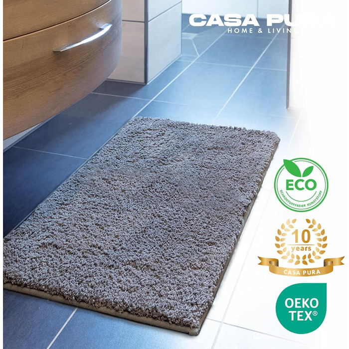 Casa Pura Килимок для ванної кімнати з високим ворсом Sky Soft - М'який, пухнастий, з ефектом шаги - Нековзний, пральний, перевірений на шкідливі речовини - 16 кольорів у 6 розмірах (80x150 см, /Ivory)