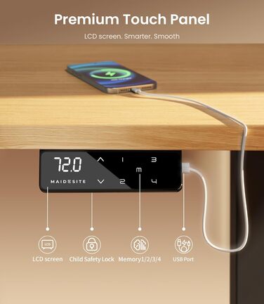 Електричний стіл MAIDeSITe з регулюванням висоти, 2 ніжки, 4 пам'яті, T1 Pro (Чорний)