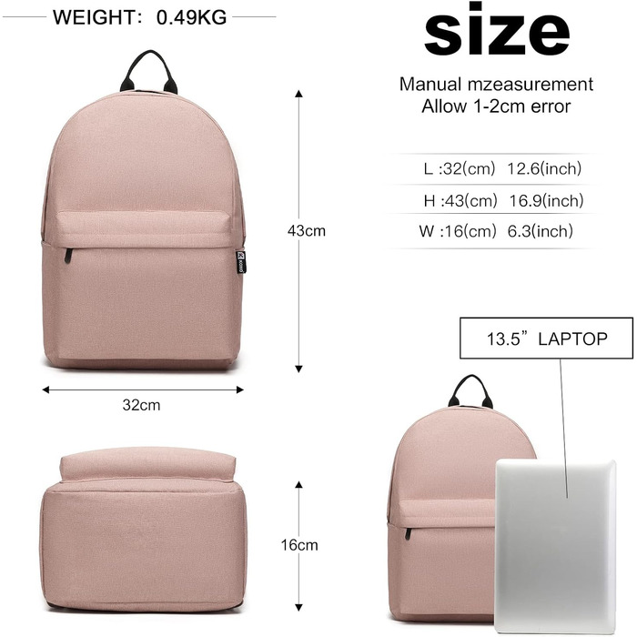 Шкільний рюкзак Kono, Повсякденний рюкзак, Шкільні сумки для дівчаток, хлопчиків, Сумка для книг, Легкий, Дорожній рюкзак, Робоча сумка для чоловіків і жінок, L (рожевий)