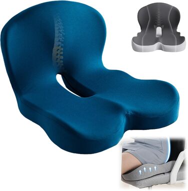 Ортопедичний наповнювач для сидіння з Memory Foam з підтримкою спини, для офісних та автомобільних крісел (Блакитний)