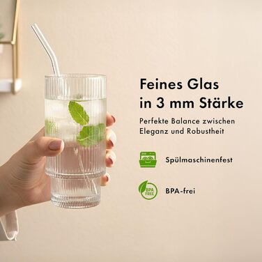 Набір склянок для коктейлів 4 шт. 300 мл рифлені - Gin, Longdrink, Matcha - склянки з трубочками