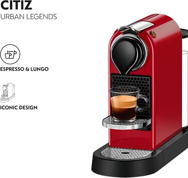 Еспресо-машина Nespresso Krups Citiz XN741B (червона), 1260 Вт, 1 л резервуар для води, автоматичне відключення