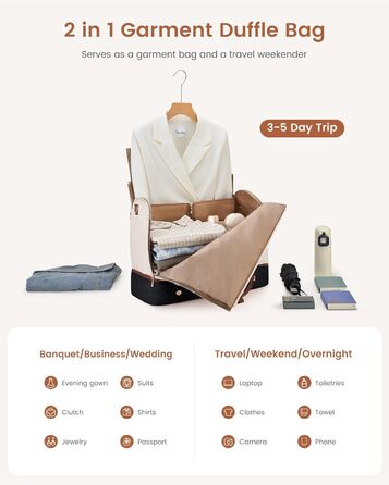 LOVEVOOK Перекидна дорожня сумка для жінок, 2-в-1, валіза, органайзер для взуття, водонепроникна, ручна, для подорожей (53L, чорний, бежевий, коричневий)