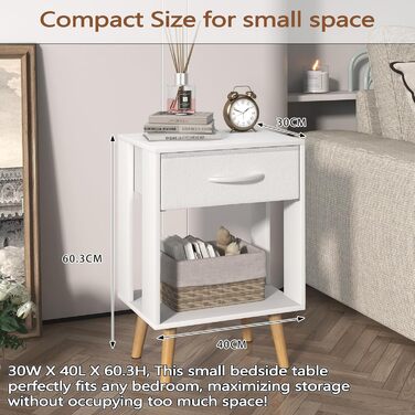 Набір з 2 приліжних тумбочок, 40x30x60.3 см. Тумбочки з шухлядою для спальні, дитячої кімнати. Білий колір.