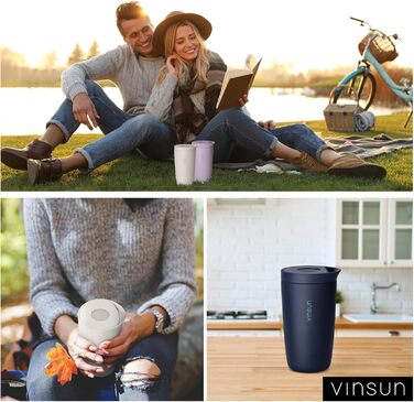 Термокружка VINSUN 350 мл з нержавіючої сталі, подвійні стінки, Quick Press, для кави та інших напоїв