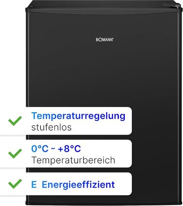 Холодильник Bomann Mini 58 л, 2 скляні полиці, плавне регулювання температури, змінна дверна петля, KB 7347