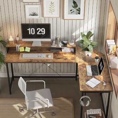 Ігровий стіл CubiCubi L-подібний, 150x120 см з підставкою для монітора та кишенькою, вінтажний коричневий