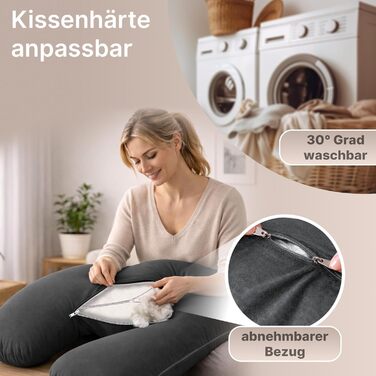 Подушка для вагітних ELONEO NEU для сну на боці, подушка для годування, XXL, антрацит. Комфортна подушка для вагітності, читання, пральна