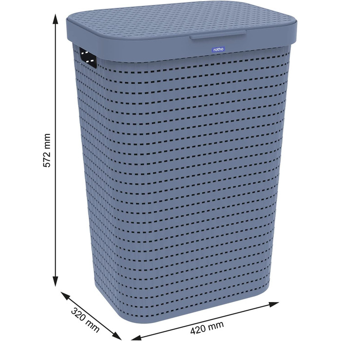 Колектор для білизни об'ємом 55 л з кришкою з ротанга (синій, )