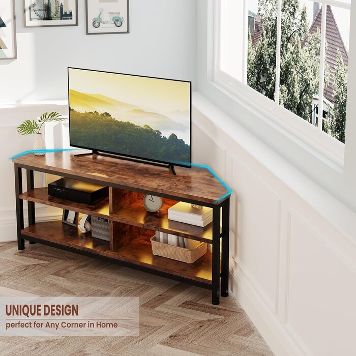 Тумба під телевізор Dripex з LED-підсвіткою, кутовий ТВ-шафка, колір коричневий, 106x45.5x36 см