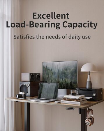 Електричний стіл CUBICUBI з регулюванням висоти, 140 x 60 см. Стельовий стіл з T-подібними ніжками зі сталі, пам'ять керування, антиколізійна система, чорний каркас/коричнева стільниця