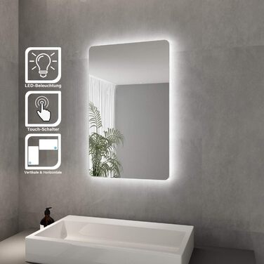 Елегантне дзеркало для ванної кімнати з LED-підсвічуванням 45x60 см, холодне біле світло, IP44, енергозберігаюче. Ванне дзеркало, дзеркало для ванної, настінне дзеркало. Розміри: 80x50 см