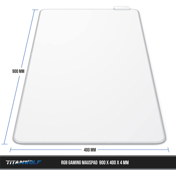 Кисмет TITANWOLF XXXL RGB килимок для миші – 1200 x 600 мм, LED, 7 кольорів, 4 режими, для геймінгу, гумовий, миється (білий)