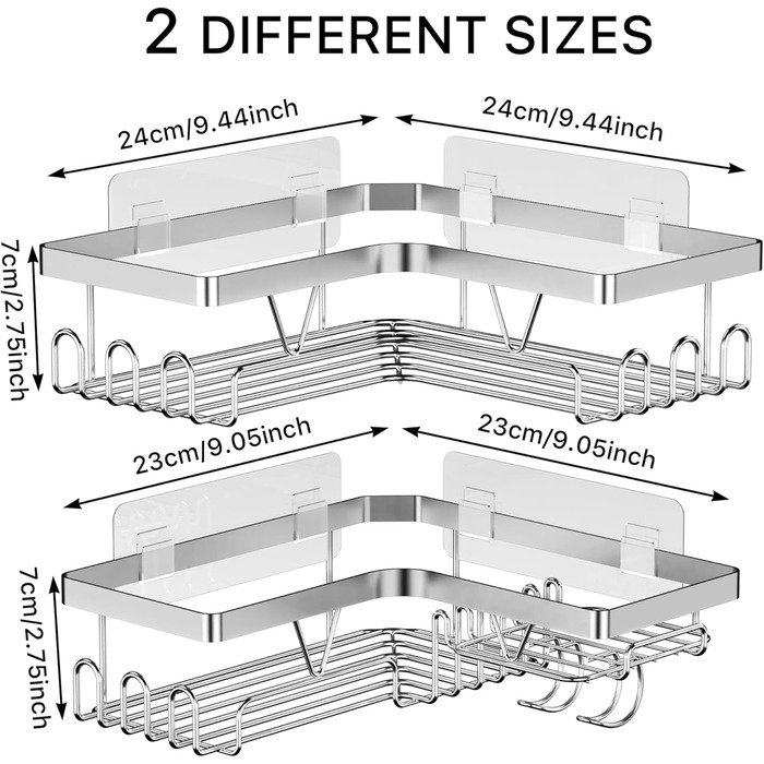 Полиця для душу Kegii кутова, душова полиця з нержавіючої сталі без свердління, тримач для шампуню для ванної кімнати, срібло