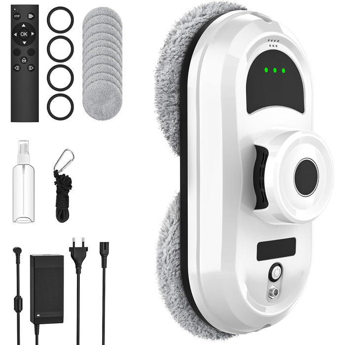 Робот для миття вікон, 5600Pa, з автоматичним розпиленням, 3 режими, інтелектуальна навігація, розпізнавання країв, пульт ДУ, система безпеки та 10 ганчірок для миття