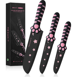 Набір кухонних ножів MEOWKIT 5 шт. з підставкою, нержавіюча сталь, набір ножів у формі котів, чорний/рожевий