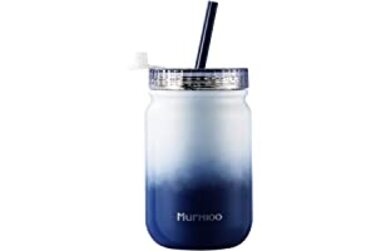 Чашка для пиття Murmioo з соломинкою, пляшка для смузі, термос для кави, подвійна стінкавакуумна ізоляціясоломинка для повторного використання
