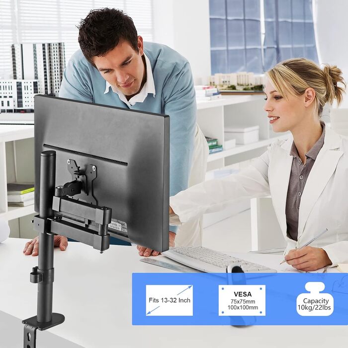 Кріплення для монітора Bracwiser - тримач для LCD/LED моніторів 13-32 дюймів, до 10 кг, регульована висота, VESA 75x75/100x100, чорний