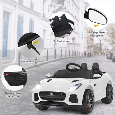 Дитячий електромобіль Jaguar Costway, 12V, з пультом, музикою, фарами, білий, для дітей від 3 років
