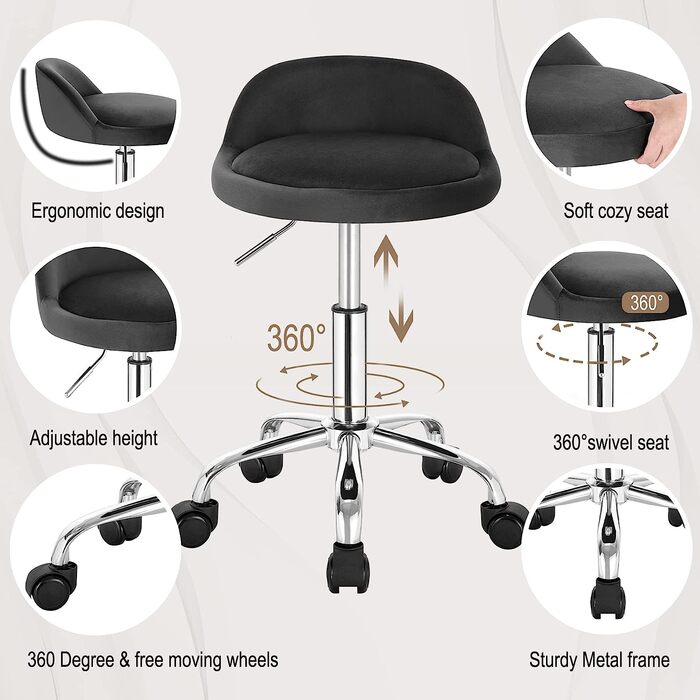 Офісний стілець WOLTU з коліщатками, поворотний стілець з регульованою висотою, роликовий стілець з низькою спинкою, робочий стілець темно-сірого кольору, стілець для сидіння