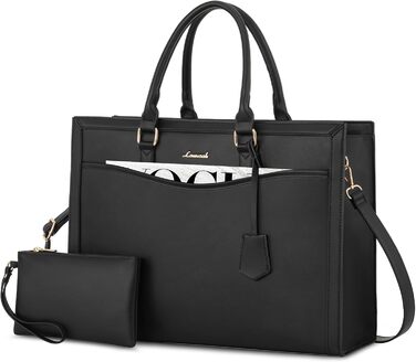 Сумка для ноутбука LOVEVOOK 15.6 дюймів, жіноча, велика, з натуральної шкіри, shopper, tote bag, для роботи, навчання, універсальна, чорна