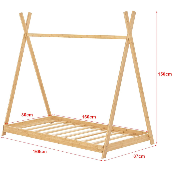 Дитяче ліжко Vimpeli 80x160 см Tipi з ламелями, бамбук, ігрове ліжко для дитячої кімнати