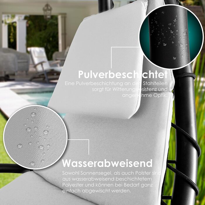 Кесер® Плаваюча лежанка з парасолькою, гамак-лежанка, сонячна лежанка H200, L194, B100 см, лежанка для відпочинку, гамак-шезлонг, до 120 кг, з подушкою для шиї, сумка в комплекті (Сірий)